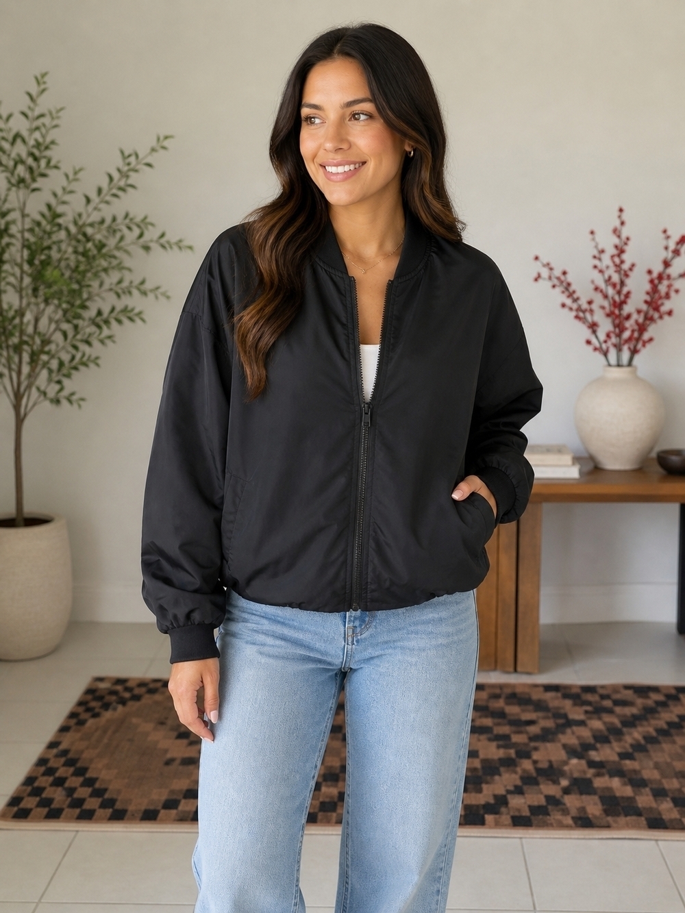 HALARA Black Women's Lightweight Bomber Jacket